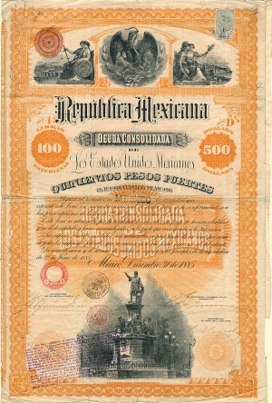Republic of Mexico aka "Christopher Columbus" £100 sterling, $500 (pesos)